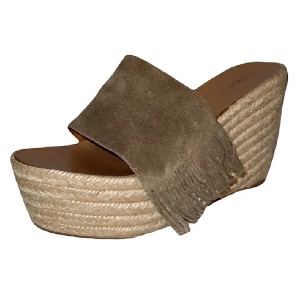Chloe Platform Suede Fringe Espadrilles Size EU 37/ US 7